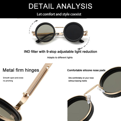 ND Filter Adjustable Polarized Lens-9-Step LightControl, UV Protection, Titanium Frame, Classic Vintage Design