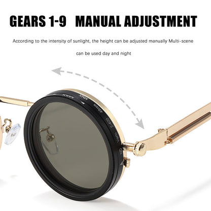 ND Filter Adjustable Polarized Lens-9-Step LightControl, UV Protection, Titanium Frame, Classic Vintage Design